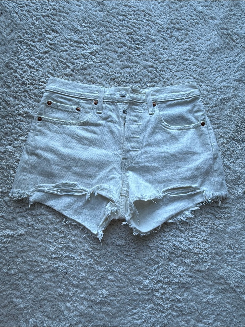 Levi’s 501 Original Fit High Rise Distressed White Jean Shorts - NWOT
